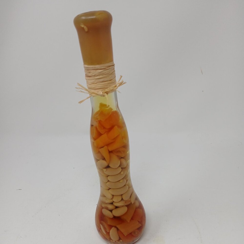 Decorative Glass Bottle with Dried Beans & Peppers 9" Tall Handmade Decor